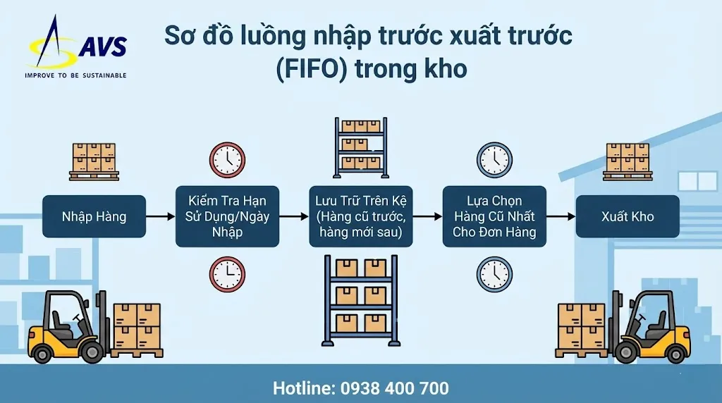 Sơ đồ luồng nhập trước xuất trước trong kho